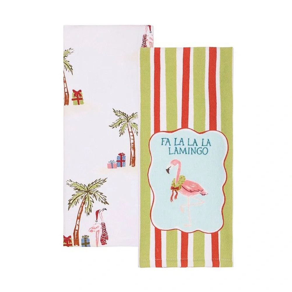 Festive Flamingo Design Kitchen Towels Set of 2pc NWT
